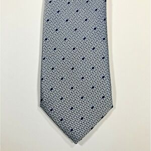 Geoff Nicholson Silk XL Necktie Silver Black Polka Dot Foulard Tie Made in Italy
